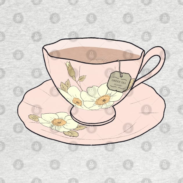 Classic Green Tea in a tea cup by JuneNostalgia